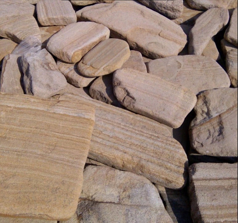 Kamenclub.ru: Песчаник пластушка галтованный желтый с рисунком (3 см)  купить в Балашихе плитняк - пластушка желтый песчаник 21000 руб/м3   фото КАМЕНЬ КЛУБ