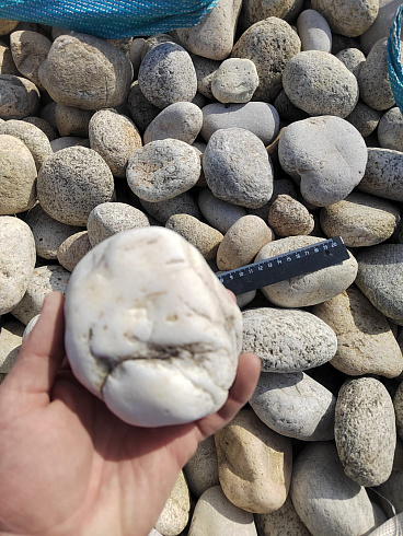 Kamenclub.ru: Галька речная окат (серо-белая) фр. 70-120 мм купить  в Балашихе галька галечник бело-серая, серо-белая, серая, белая речная природная галька  8000 руб/т   фото КАМЕНЬ КЛУБ