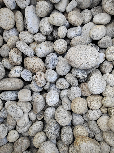 Kamenclub.ru: Галька речная окат (серо-белая) фр. 70-120 мм купить  в Балашихе галька галечник бело-серая, серо-белая, серая, белая речная природная галька  8000 руб/т   фото КАМЕНЬ КЛУБ