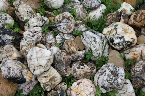 Kamenclub.ru: Кварцевый валунчик фр.100-300 мм.  купить в Балашихе кварц белый, бежевый молочный рыжий крупный природный камень галечник 7850 руб/т   фото КАМЕНЬ КЛУБ