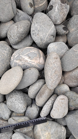 Kamenclub.ru: Галька речная окат (темно-серая) фр. 70-150 мм. купить  в Балашихе галька речная темно-серая, синяя, серая речная галька округлая  8000 руб/т   фото КАМЕНЬ КЛУБ