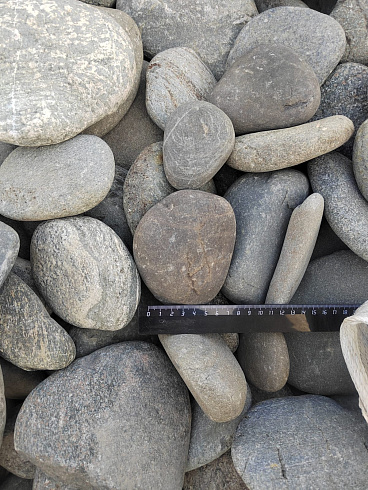 Kamenclub.ru: Галька речная плоская (ассорти) фр. 70-150 мм. купить  в Балашихе галька галечник серый белый темно-серый синий светло-серый плоская природная галька  9000 руб/т   фото КАМЕНЬ КЛУБ