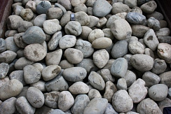 Kamenclub.ru: Речной валун (Ассорти) фр.100-300 мм.  купить в Балашихе галечник серый, темно-серый, светло-серый речная галька крупных размеров 4200 руб/т   фото КАМЕНЬ КЛУБ